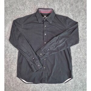 Butter Cloth Button Down Shirt Mens Medium Blue Micro Dot Long Sleeve Stretch